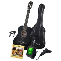 FCG-2039CAP-BK-MAT Классическая гитара с чехлом, ремнем, тюнером, черная матовая - Foix