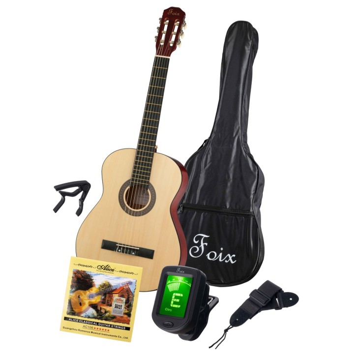 FCG-2039CAP-NA Классическая гитара с чехлом, ремнем, тюнером, цвет натуральный - Foix
