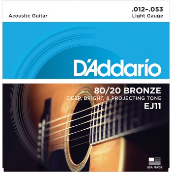 EJ11 BRONZE 80/20 Струны для акустической гитары бронза Light - D'ADDARIO (12-53)